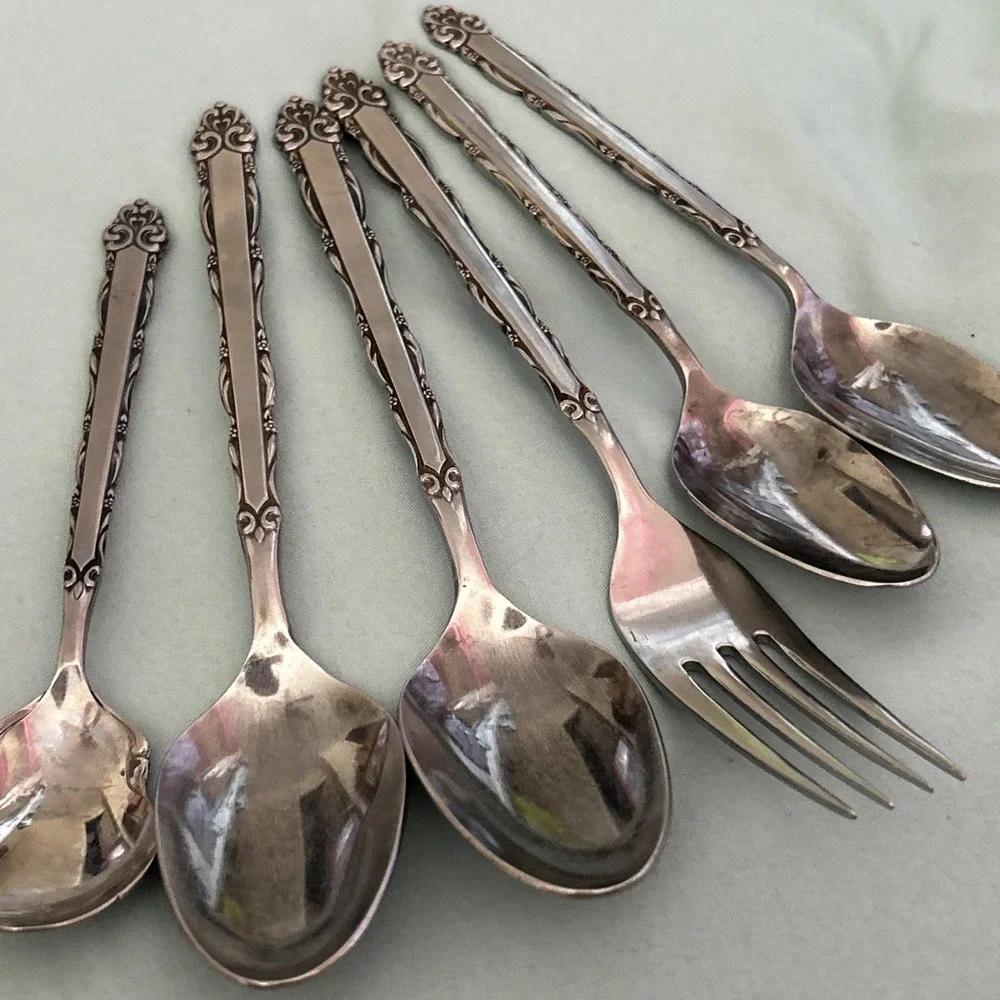 Ekco Eterna Mary Ellen Flatware Stainless Vintage Japan Spoons Fork Lot Of 6